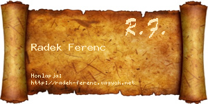 Radek Ferenc névjegykártya